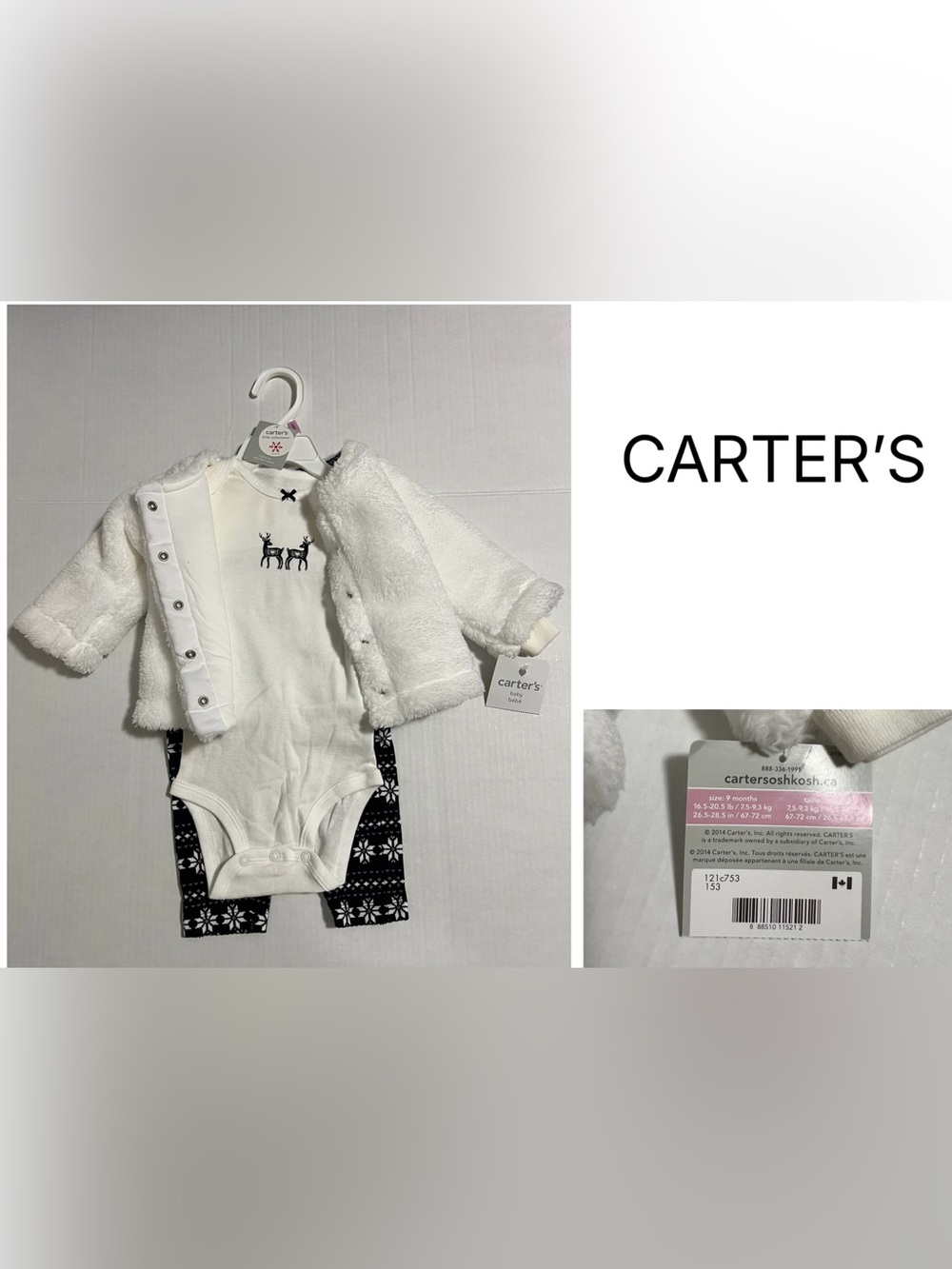 CARTER’S - 9M - NWT - INFANT GIRLS 3PC SHERPA DEER SET